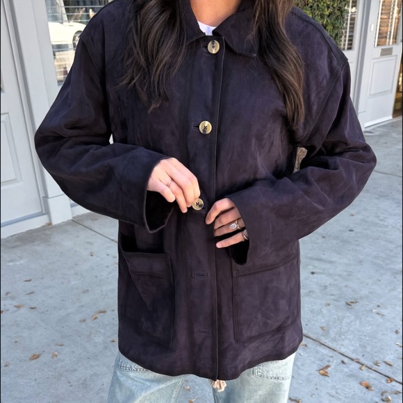 Free People Jackets & Blazers - NWT Free People Annalise Suede Shirt Jacket Navy